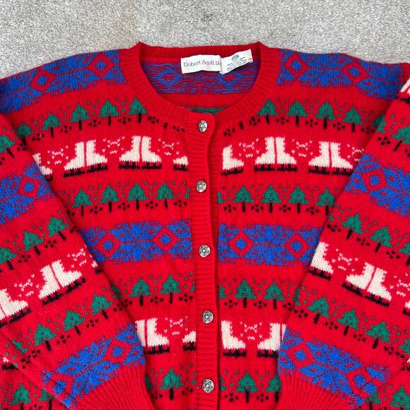 Vintage Robert Scott Ltd 100% Wool Holiday Ice Skate Cardigan Knit Sweater (M) - Picture 8 of 10